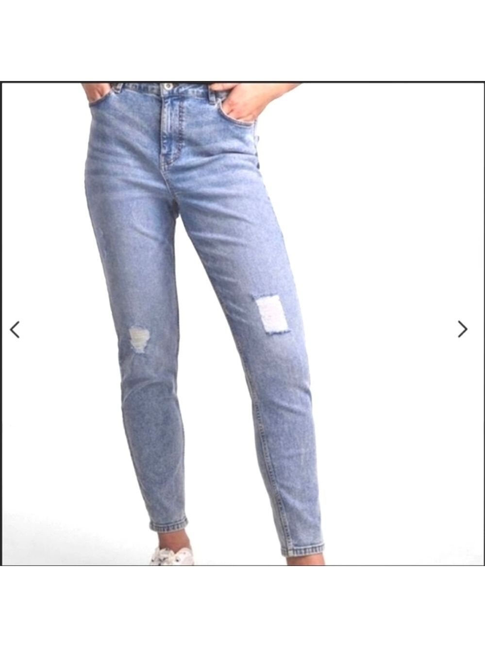 PIECES Pckesia Mom High Waist Ankle Distressed Light Wash Straight Leg Jeans XS